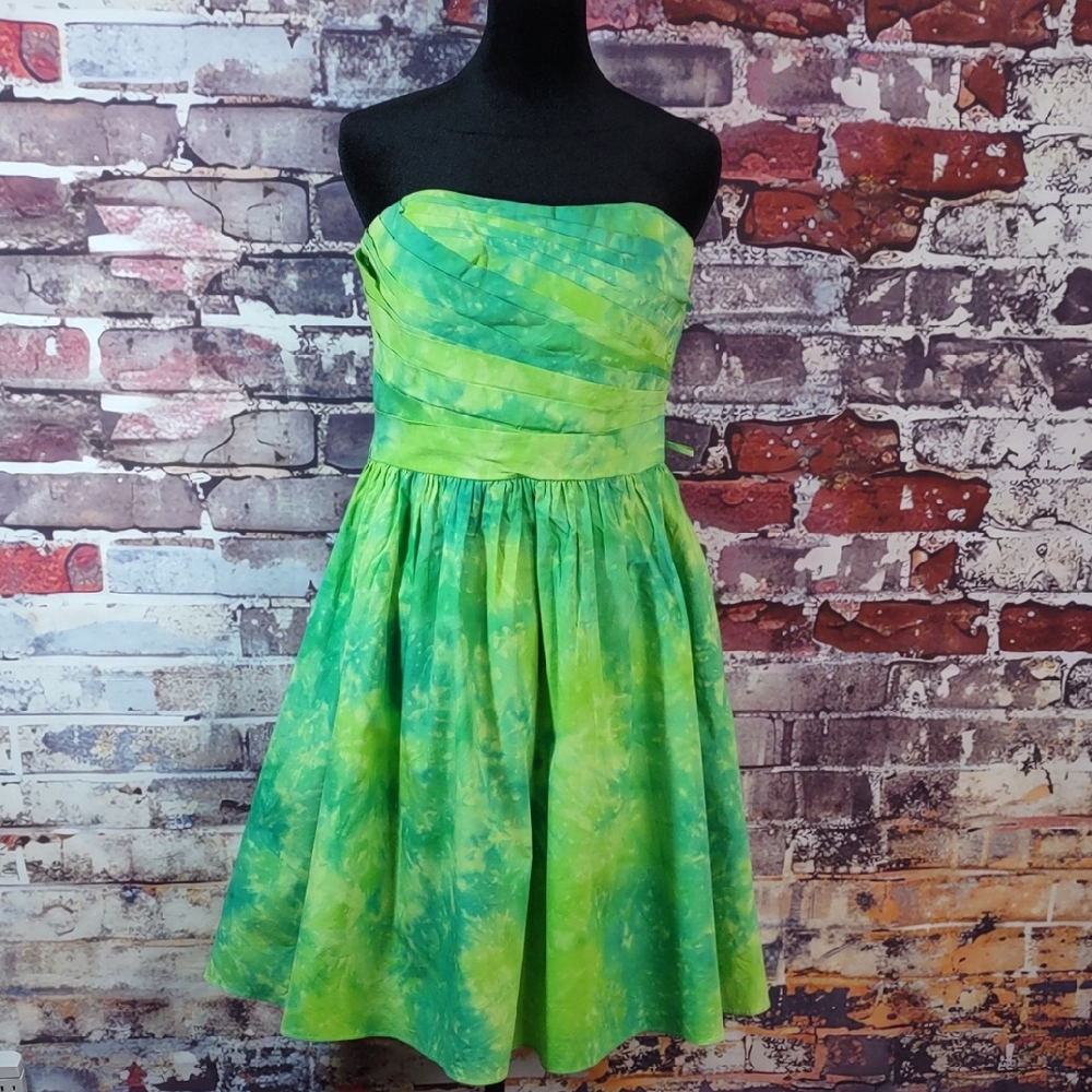 Oleg Cassini Watercolor Tie Dye Strapless Dress